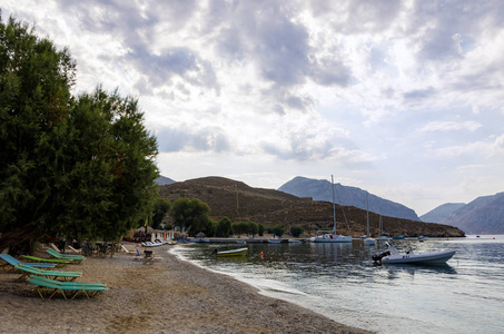 在 Emporios 村，胡志明市岛，多德卡尼斯，希腊海边风景