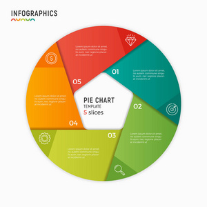 矢量圆图表图表模板。5 选项，步骤部分