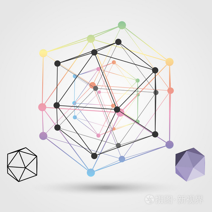 多边形在浅色背景的彩色框架抽象概念上的科学主题