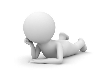 3d 的男人躺在他的肚子和孤立的思考与阴影的白色背景.3d 渲染照片