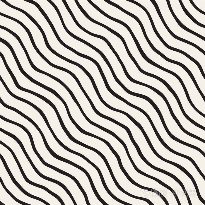 与波浪的画笔描边的抽象背景.黑色和白色手绘线条纹理