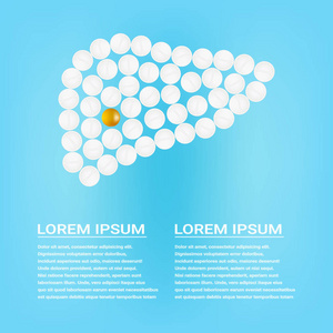 人肝丸上背景现实矢量插图孤立。医疗概念由丸