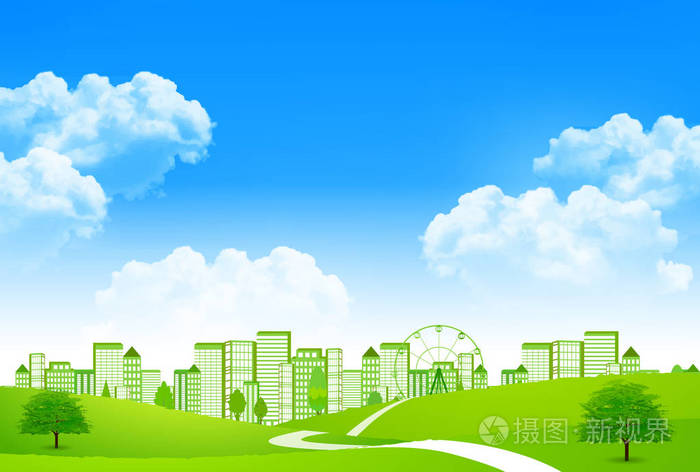 新的绿色建筑风景背景