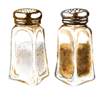 水彩的盐和胡椒瓶