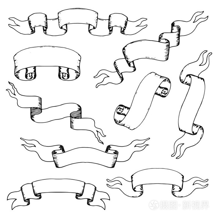 复古手绘丝带的集合