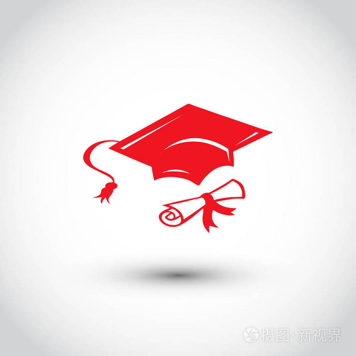 毕业帽和文凭 web 图标。矢量图