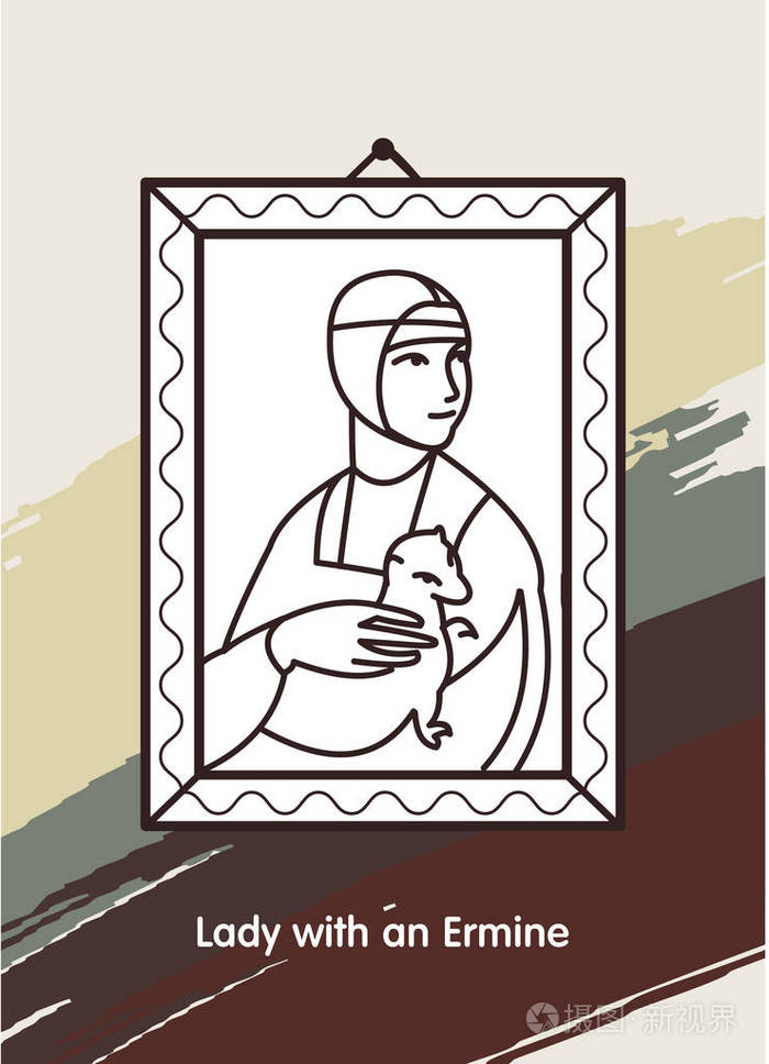 抱貂的女人由莱昂纳多达芬奇的绘画向量线性图