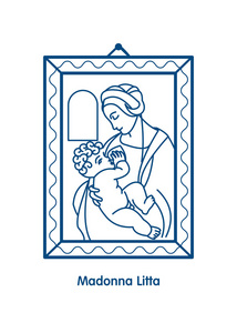 麦当娜 Litta。圣母玛利亚母乳基督的孩子。达  芬奇的矢量图标