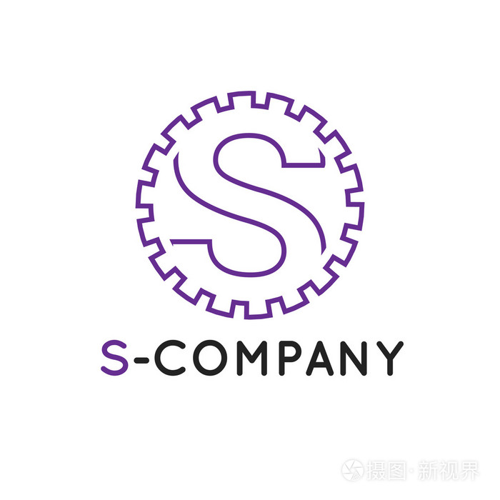 矢量简约大纲紫 s 字母标识.命运的齿轮标志
