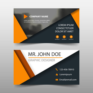 橙色三角形企业名片，名称卡模板，简单干净的水平布局设计模板