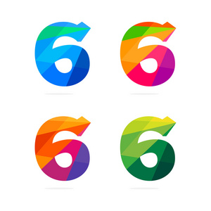 在多边形水晶风格数字 66 设计模板/图形或网站布局的集合.