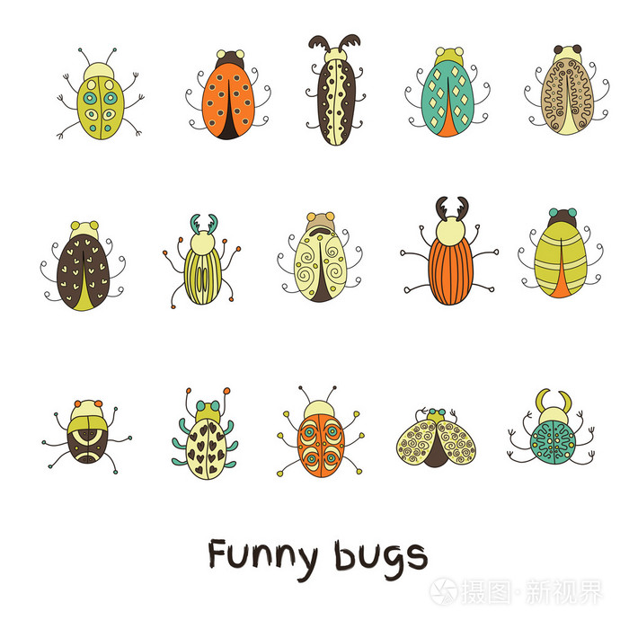 在向量集的卡通昆虫.趣味小虫