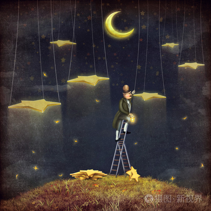 摘星的高的梯子顶端的人