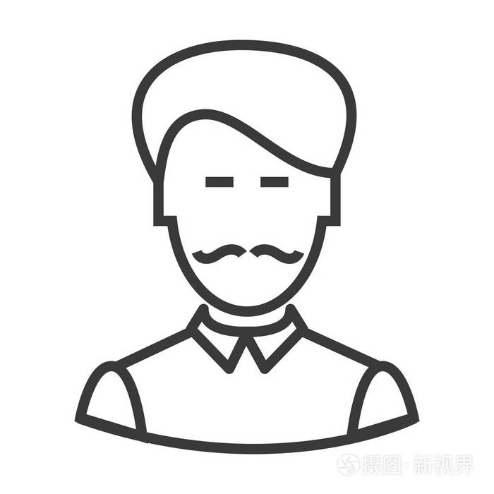 businesman 与小胡子矢量线图标, 标志, 插图背景,可编辑笔触插画