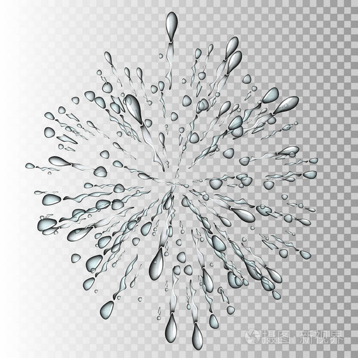 透明的矢量水溅在一个圆圈,在透明背景上爆炸