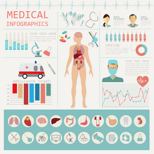 医疗和卫生保健的信息图表，用于创建 infogr 的元素