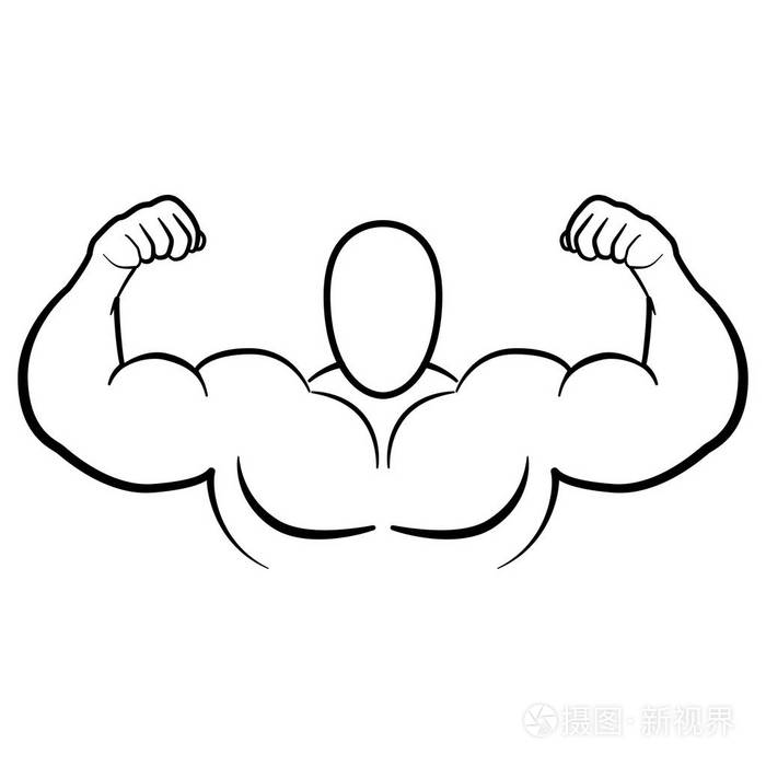 强猛男二头肌健身房伸缩隔离在白色背景上的手矢量图标插画-正版商用