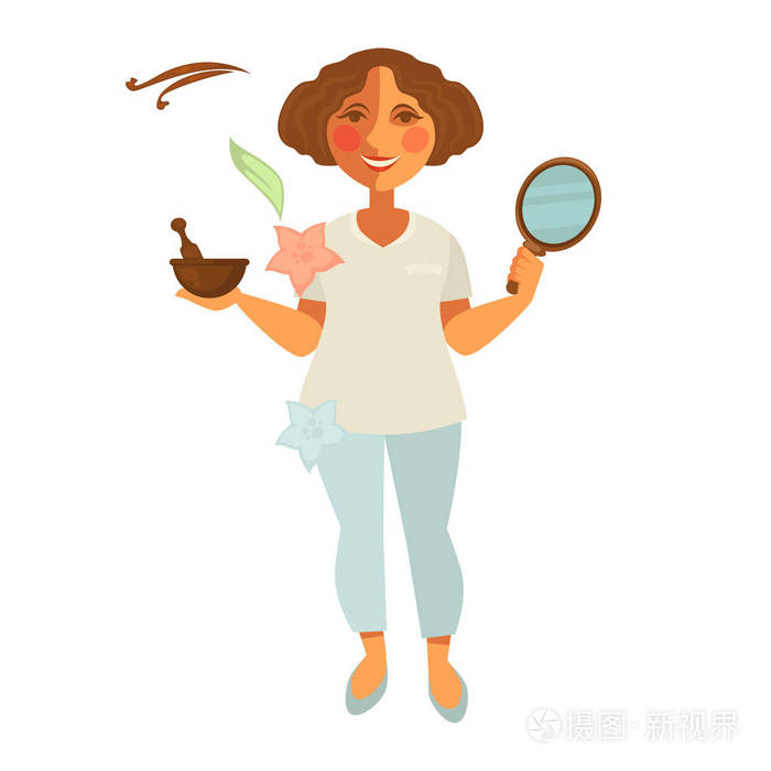 站在镜子的美容师女人