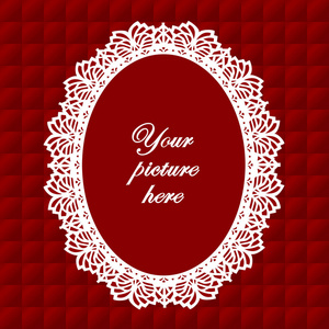 花边桌巾复古相框绗缝红宝石红色背景上