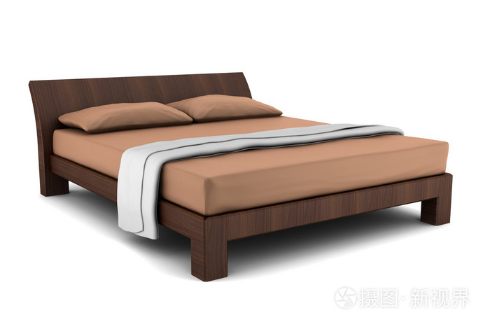 孤立与剪切路径在白色背景上的木制床