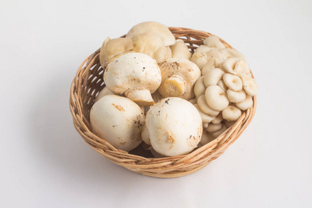 各类蘑菇。香菇和姬菇成一篮子