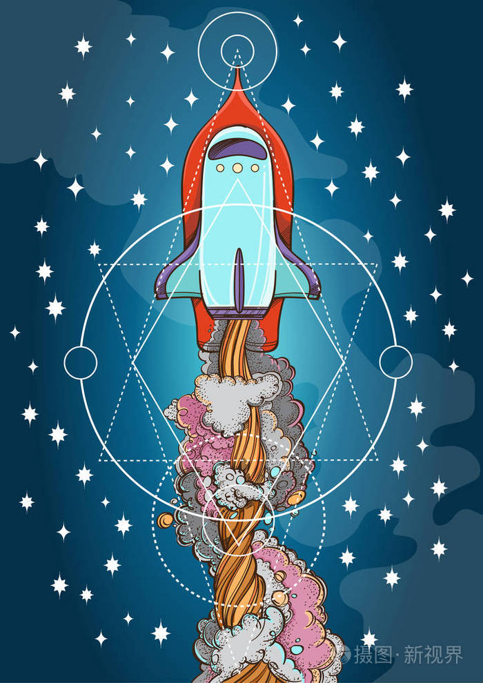 飞行的航天器手绘横幅