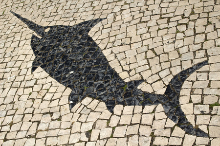 鱼在街头的葡萄牙马赛克瓷砖的设计