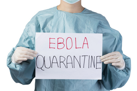 科学家在安全套上白色画字埃博拉病毒检疫