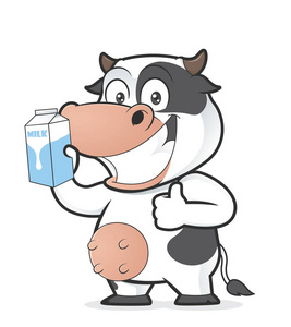 牛拿着牛奶盒