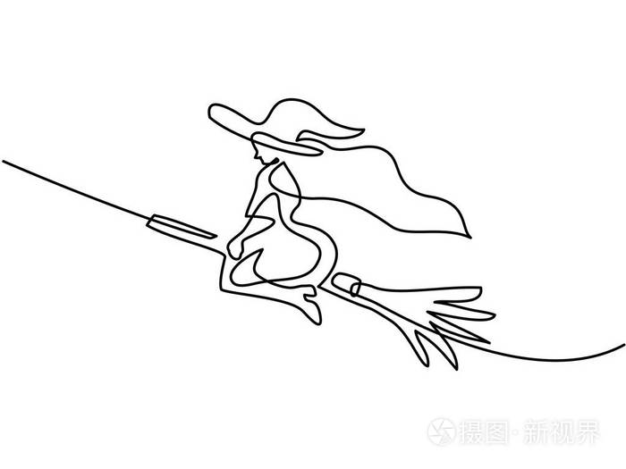 黑色万圣节女巫的扫帚插画-正版商用图片0cnn98-摄图新视界