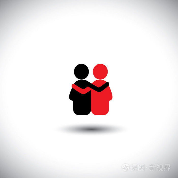 朋友拥抱彼此, 深厚的关系与粘接-矢量 ico