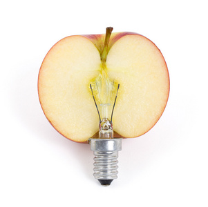 苹果灯泡，绿色能源的概念