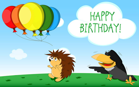 不寻常的乌鸦与刺猬的生日贺卡图片