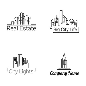 城市建筑物标志剪影图标。矢量