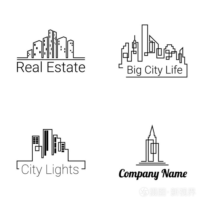 城市建筑物标志剪影图标矢量