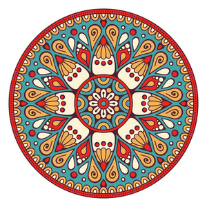 多彩的指甲花曼陀罗设计曼陀罗花.老式的装饰元素.东方模式,矢量图.