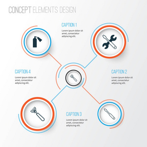设备图标设置。哈罗，消防员，螺丝刀，扳手与其他元素的集合。此外包括螺钉 花园 螺丝刀等符号