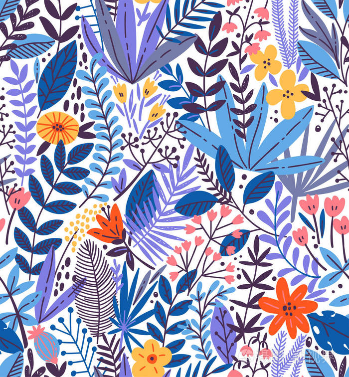 无缝的热带花卉图案.秋天的矢量图