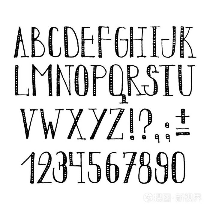 手绘 abc。手写的字母表。在向量中的现代脚本。手工制作薄字母