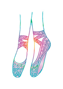腿和年轻芭蕾舞演员的插画，手绘的鞋子