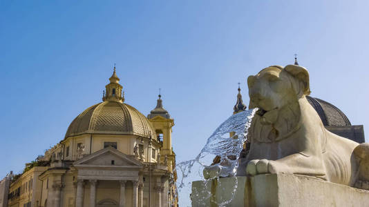 狮子，喷泉，del Popolo，罗马，意大利