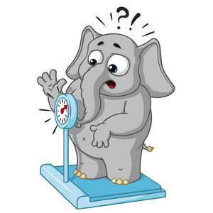 大集合矢量卡通人物的大象在孤立的背景上.在秤上称重照片