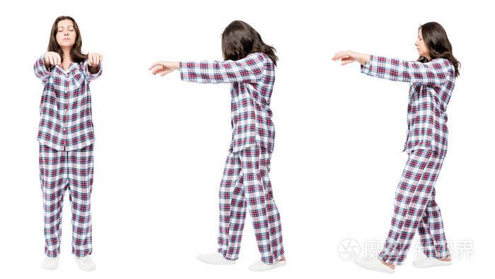 3 画像在行中的睡衣女人患 sleepwalkin