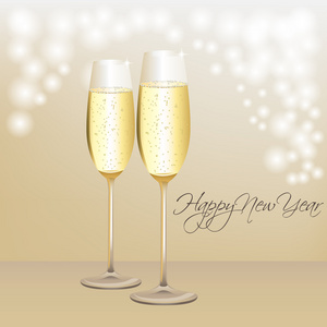 快乐新的一年卡的香槟杯