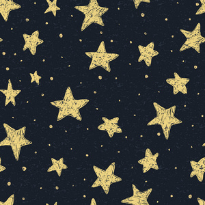 美丽的无缝夜晚天空模式与纹理的星星，手绘