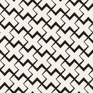 矢量无缝黑色和白色线条图案抽象背景。十字形状几何拼接装饰