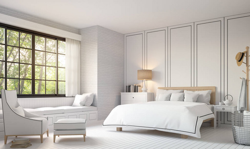 黑与白的现代复古卧室 3d 渲染图像