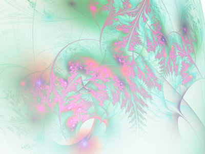粉红色和绿色的分形的叶子，为平面创意设计数码艺术作品