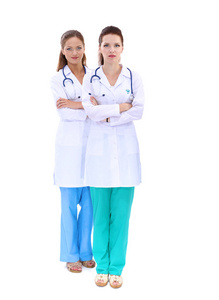 两个女人看 x 射线图像，站在医院的护士