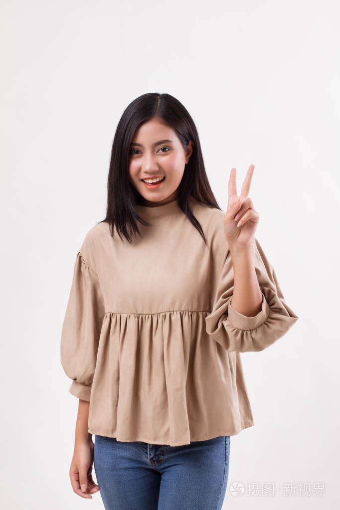 女人向上2手指数孤立的两个手势